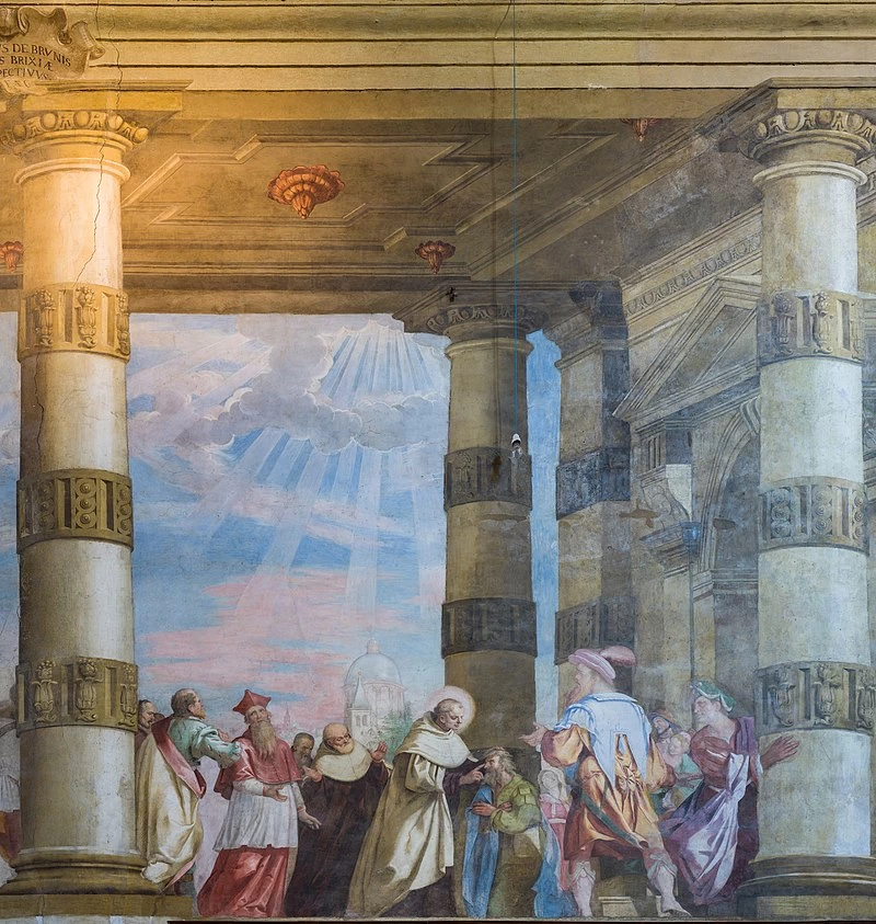 26-Dettaglio affresco vita di San Alberto degli Abati del 1584-dex de coro-chiesa del Carmine-BS 